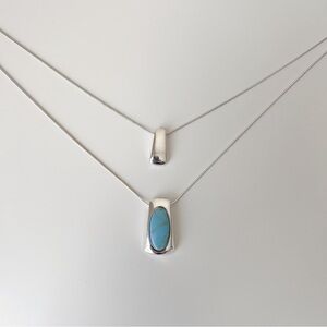 Ralph Lauren Silver Tiered Necklace + Turquoise Stone Pendant | 17–19” | GUC
